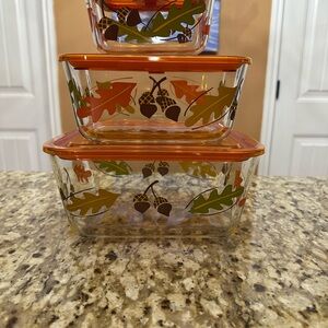 Autumn Leaf Glass Storage Container Set with Orange Lids